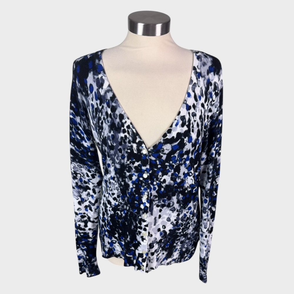 212 Collection Womens Medium V Neck Cardigan Sweater Black Purple